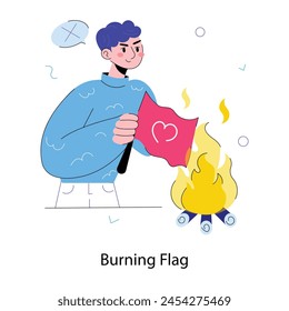 Echa un vistazo a doodle mini ilustración de niño quemando la bandera 