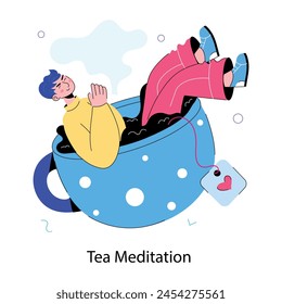 Check out doodle mini illustration of tea meditation 