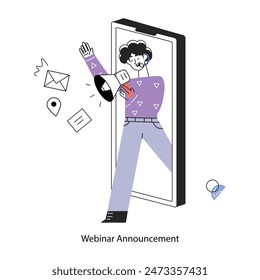 Echa un vistazo a la mini ilustración de doodle del anuncio del seminario web 