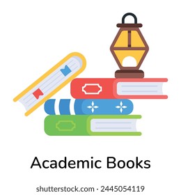 Schauen Sie sich das flache Symbol der akademischen Bücher an 