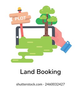Checken Sie das flache Symbol der Landbuchung 
