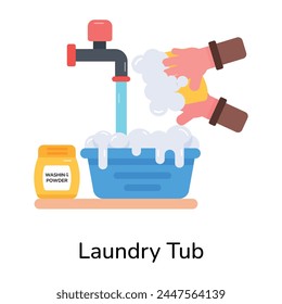 Echa un vistazo al icono plano de una bañera de lavandería 