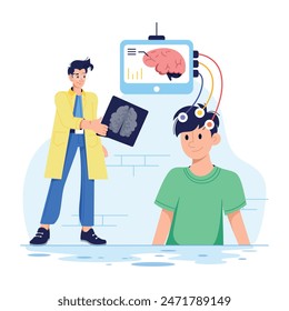 Echa un vistazo a la ilustración plana del examen cerebral 