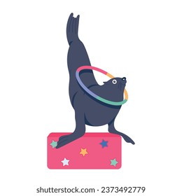 Check out flat illustration of seal show 