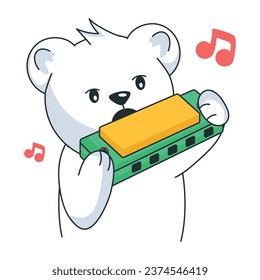 Check out flat sticker of a bear playing harmonica 