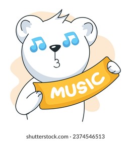 Check out flat sticker of bear holding music banner 