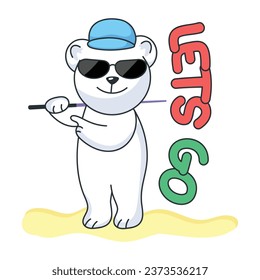 Check out flat sticker of cool bear 