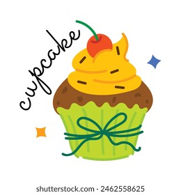 Sieh dir den flachen Aufkleber von Cupcake an 