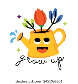 Check out flat sticker of grow up typography 