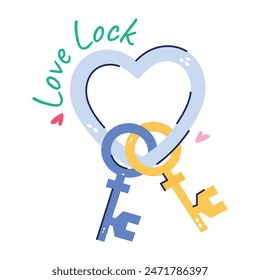 Check out flat sticker of a love lock 