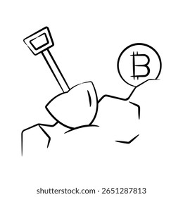 Confira o ícone de estilo desenhado à mão denotando o conceito de escavação do bitcoin