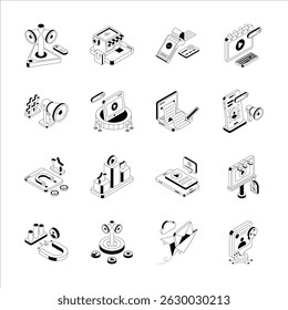 Check out latest set showing digital marketing isometric icons