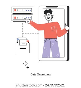 Check out line style mini illustration of data organizing 
