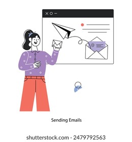 Echa un vistazo a la mini ilustración lineal del envío de correos electrónicos 