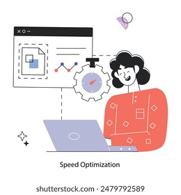 Echa un vistazo a la mini ilustración lineal de optimización de velocidad 