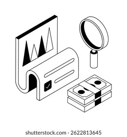 Check out modern isometric icon showing financial research