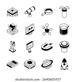 Check out modern pack showing science and technology study isometric icons