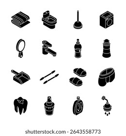 Echa un vistazo a un conjunto moderno que representa iconos isométricos de higiene y limpieza