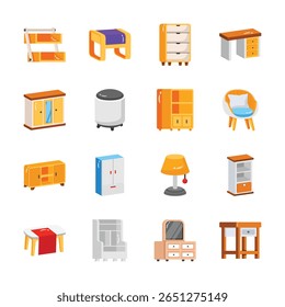 Confira nosso incrível pacote de móveis de casa 2d ícones de estilo