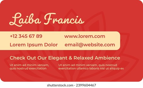 Check out our elegant and relaxed ambiance. Spa salon with treatments and procedures for women and men. Personal info on business or visiting card, advertisement of services. Vector in flat style