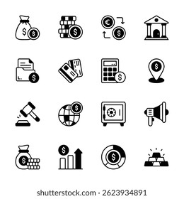 Echa un vistazo a nuestro último conjunto de iconos de glifos de finanzas y servicios empresariales
