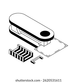 Check out our premium isometric icon depicting stapler with pins