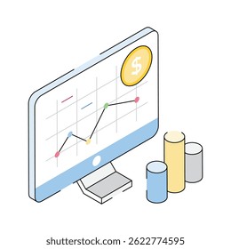 Echa un vistazo a nuestro icono isométrico premium que representa las estadísticas financieras