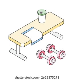 Check out our premium isometric icon depicting gym bench with dumbbells