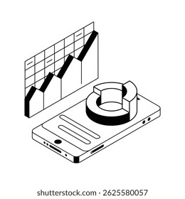 Echa un vistazo a nuestro icono isométrico premium que representa infografías de teléfono
