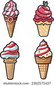 Check out our set of 4 ice cream vector illustrations! Perfect for anyone who loves delicious frozen treats, these designs are sure to satisfy your sweet tooth and add some fun to your wardrobe.