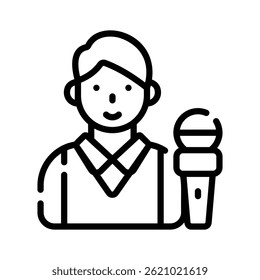 Check out our trendy line icon of male reporter