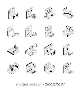 Check out premium bundle of isometric icons showing seo and advertising concepts