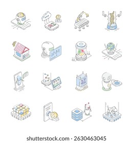 Echa un vistazo a la colección premium de iconos de estilo isométrico de tecnología ai