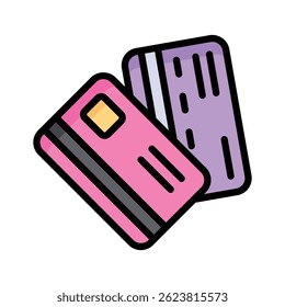 Echa un vistazo al icono de estilo de contorno plano premium de tarjetas de crédito