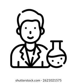 Check out premium line icon of male scientist with chemical flask