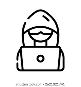 Echa un vistazo a nuestra línea premium icono de hacker con portátil