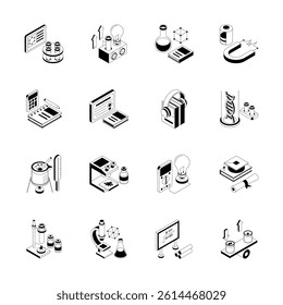 Check out premium pack depicting science research isometric icons