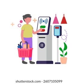 Check Out Quickly with Self Service Flat Vector Illustration