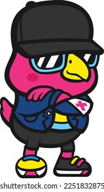 Check out this cool birdie in his streetwear and sunglasses. He looks so stylish and adorable.