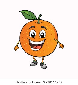 Check out this delightful and humorous illustration of a funny tangerine fruit isolated on a clean white background. Perfect for children’s designs, food packaging, branding, digital art, educational 