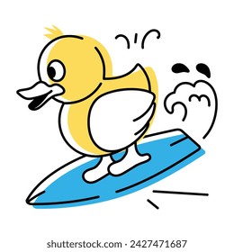 Schau dir dieses Doodle-Icon des Entensurfens an