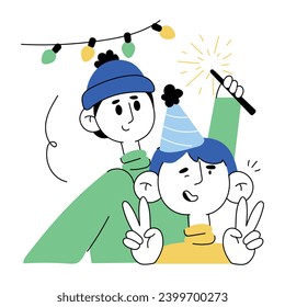 Check out this doodle mini illustration of new year party 