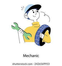 Check out this doodle mini illustration of a mechanic 