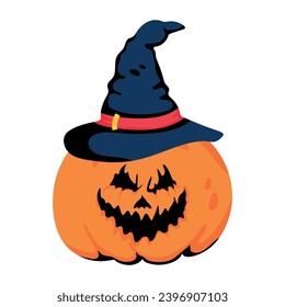 Check out this flat icon of witch pumpkin 