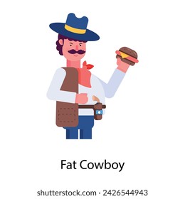 Mira este icono plano de un vaquero gordo 