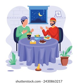 Check out this flat illustration of iftar dinner