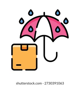 Echa un vistazo a este icono de esquema plano de protección de Clima para paquetes.
