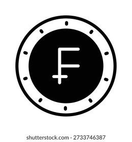 Echa un vistazo a este icono de glifo que muestra la moneda del franco suizo