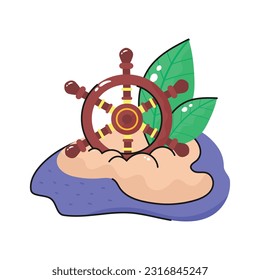 Check out this hand drawn sticker of ship wheel in modern style