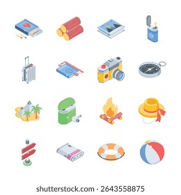 Check out this handy collection of travel and adventure isometric icons